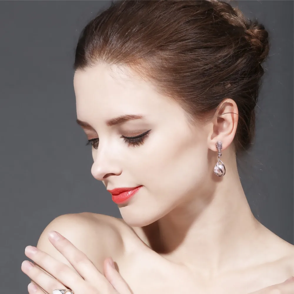 

FENASY cage Pearl drop earrings for women Anniversary gift 925 Sterling Silver earrings Pearl Jewelry retro tassel earrings