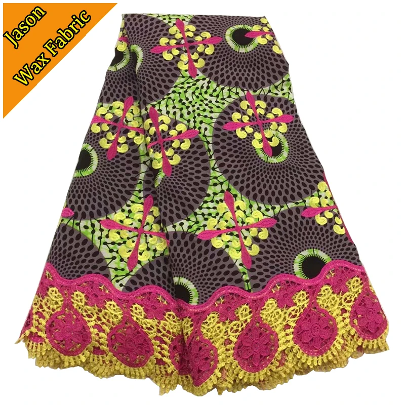 Анкара воск Mix кружева вышивка 6 ярдов в нигерийском стиле гипюр кружевной ткани