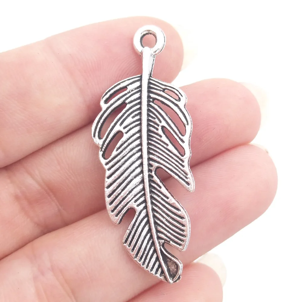 Оптом 30 цинковый сплав металлический большой размер перо кулон винтажный