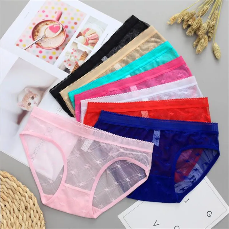 

One Size Women Briefs Underwear 5 PCS/Lot Transparent Low Waist Sexy Ultra-Thin Panties For Woman Ladies Pantys Lingerie Female