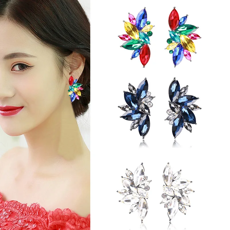 1 пара женские серьги-гвоздики в форме серьги хрустальные каплевидные цветок для