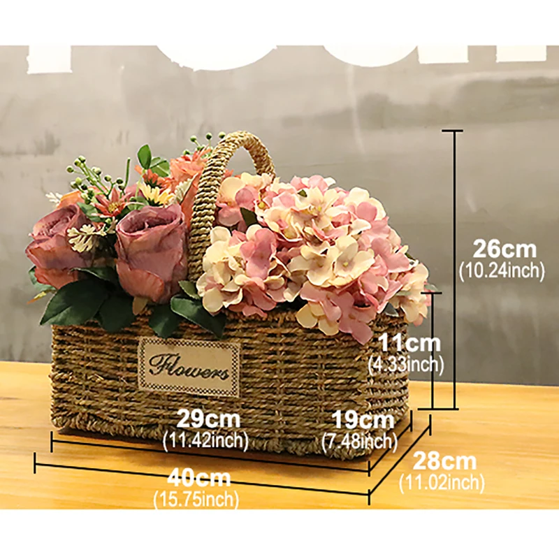 1 Набор роза и гортензия квадратная ручная Соломенная Корзина искусственные