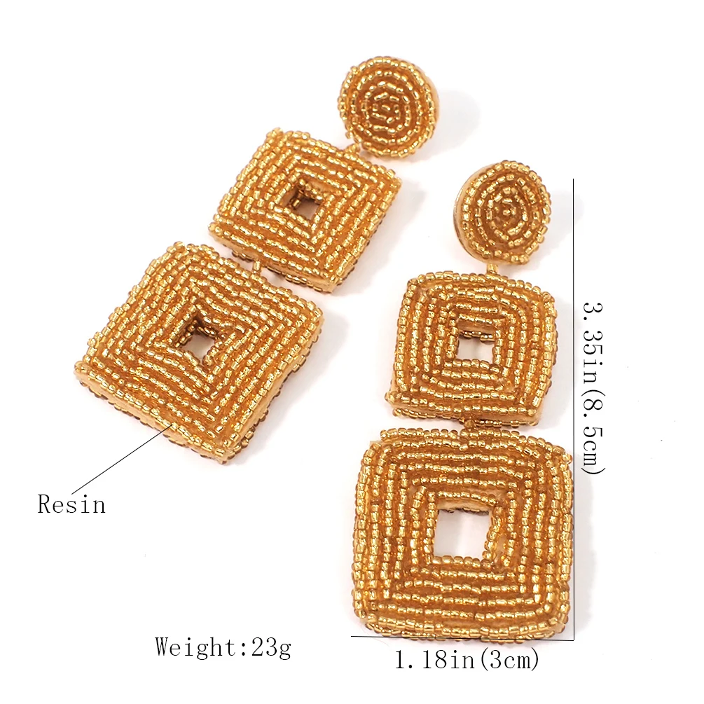 MANILAI Square Handmade Beads Drop Earrings For Women Jewelry Geometric Dangle Earrings Statement Big Bead Pendant Wedding