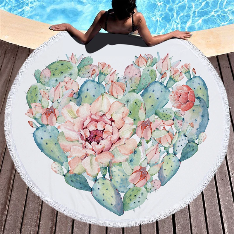 Casegrace Tropical Plant Towel Soft Bath With Tassels Popular Hydrophil Round Beach Also Picnic Mat Yoga Blanket | Дом и сад