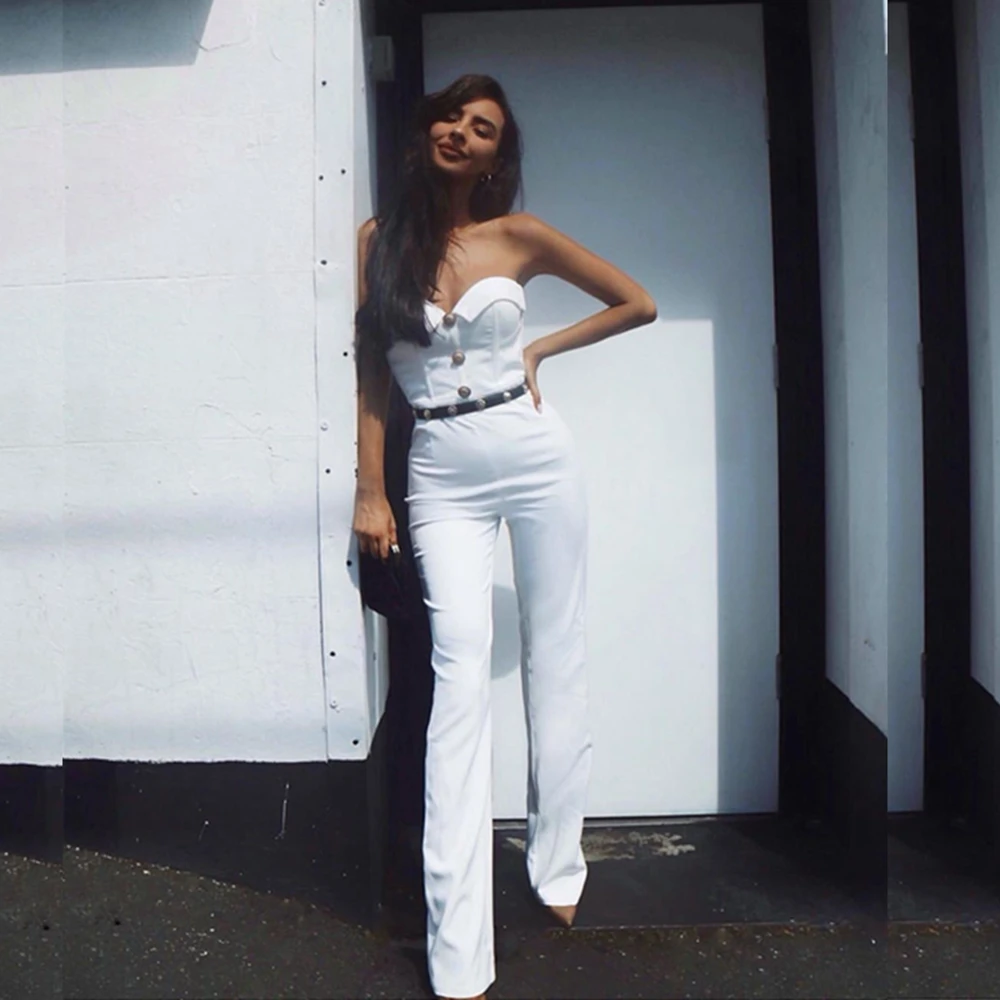 Модный женский белый черный без бретелек Butoon сексуальный летний 2019 однотонный с