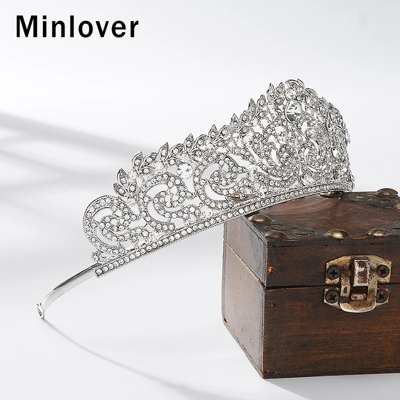 Женские свадебные диадемы Minlover серебристая Корона со стразами головная повязка