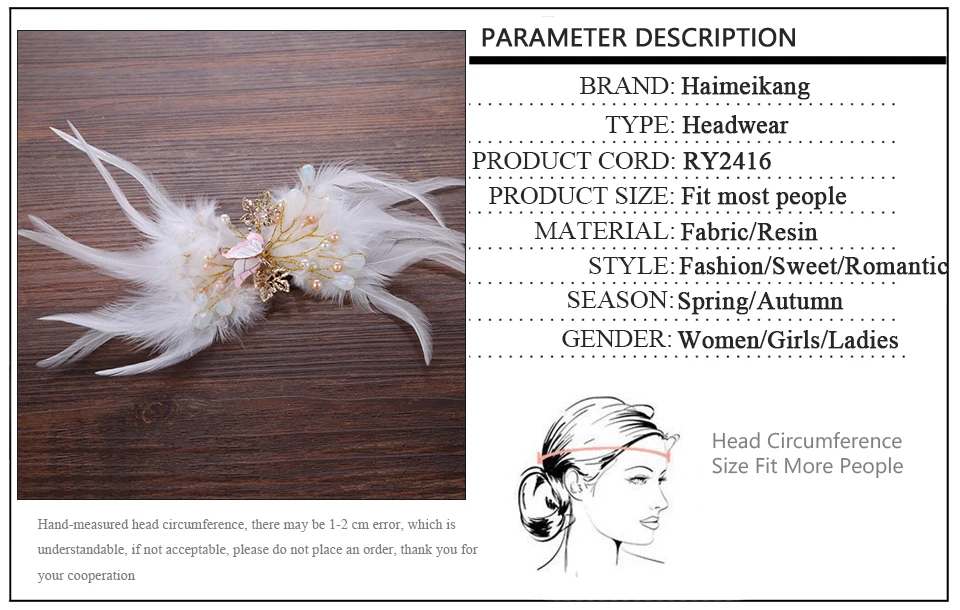Haimeikang White Hair Accessories Woman Hair Decoration Wedding Party Barrettes Hair Clip Bridal Wedding Feather Headdress