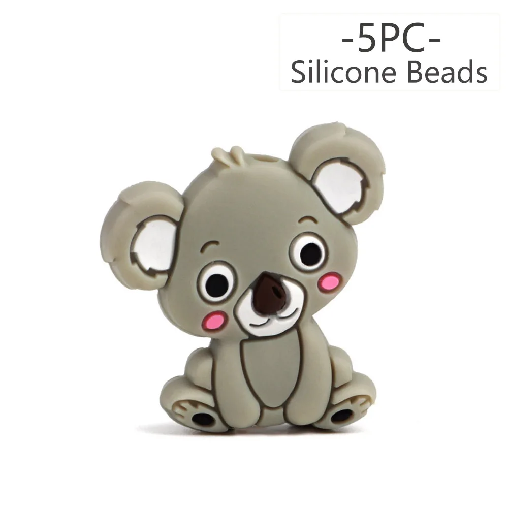 BPA Free Koala Baby Teether Silicone Beads For DIY Teething Necklace Gift Nurs Accessories Food Grade Silicone Teether Rodents - Цвет: 5pc beads