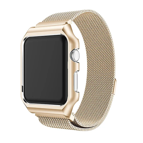 Gold Миланская петля для часов+ металлический чехол для iWatch Apple Watch 38 мм 40 мм 42 мм 44 мм серия 4 3 2 1 браслет из нержавеющей стали магнитный ремешок - Цвет ремешка: Gold