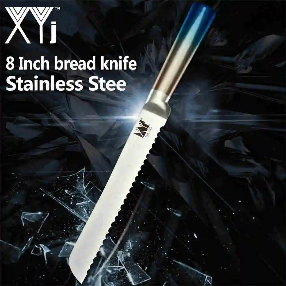 8 bread knife XYj набор кухонных ножей для приготовления пищи из нержавеющей стали с высокоуглеродистой сине-желтой ручкой острое лезвие, поварской нож 8 ''подставка для ножей - Цвет: 8 bread knife