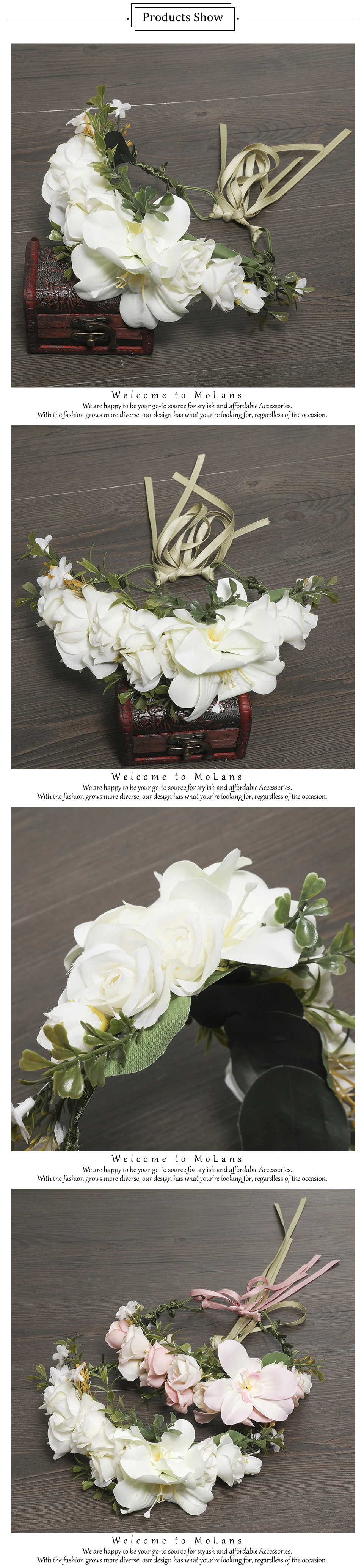 MOLANS Adjustable Flower Crown Ribbon Women Wedding Accessories Handmade Headpiece Lady's Hair Garland For Art Photography