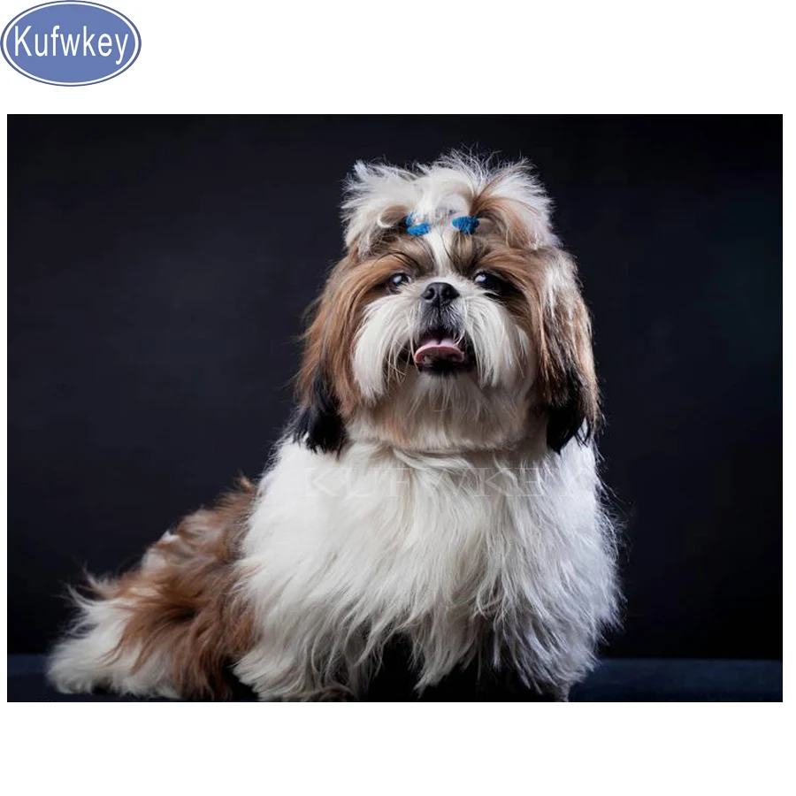 Алмазная живопись Kufwkey Shih Tzu настенная с собакой вышивка крестиком для детей