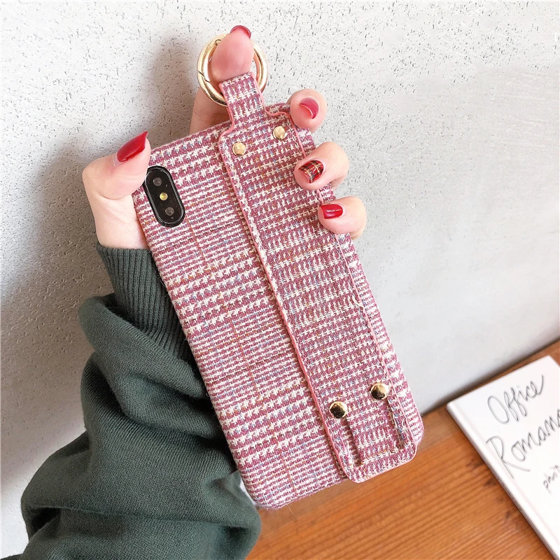 GlamPhoneCase розовый клетчатый тканевый чехол для телефона iPhone XS Max XR 8 8plus 7 7plus 6/6S Plus