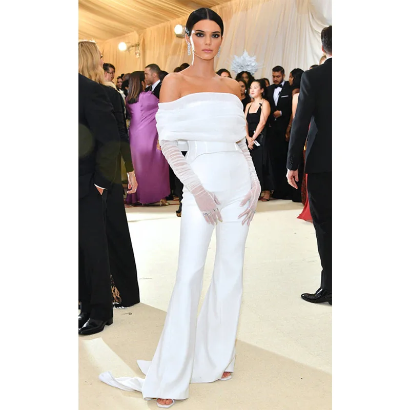 2018 модный белый комбинезон с открытыми плечами Kendall элегантный бандажный для