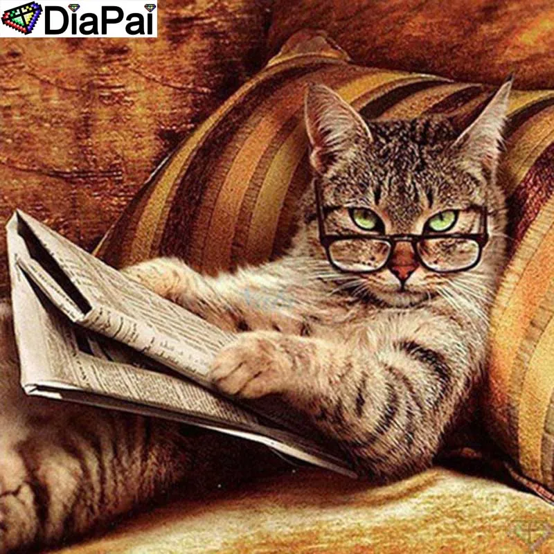 

DiaPai Diamond Painting 5D DIY 100% Full Square/Round Drill "Cat newspaper" Diamond Embroidery Cross Stitch 3D Decor A24530