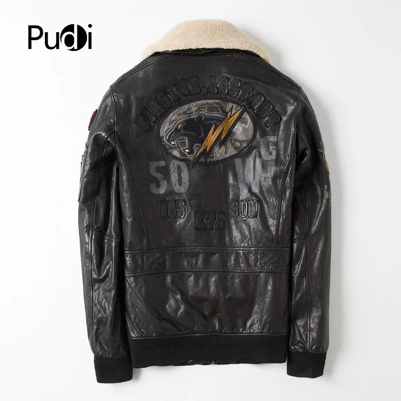 PUDI CW011 2018 для мужчин Новая мода из натуральной овечьей кожи Куртки с шерстяной