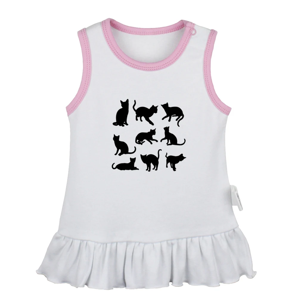 Cat Silhouette Cute Black Cats Collection Don't Touch Me Newborn Baby Girls Dresses Toddler Sleeveless Dress Infant Clothes | Мать и