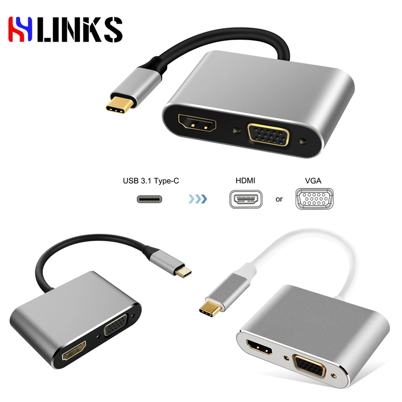 HYLINKS USB 3 1 Тип-C в HDMI адаптер VGA 2 in1 4 К UHD двойной Экран Дисплей для ноутбуков Apple Macbook |