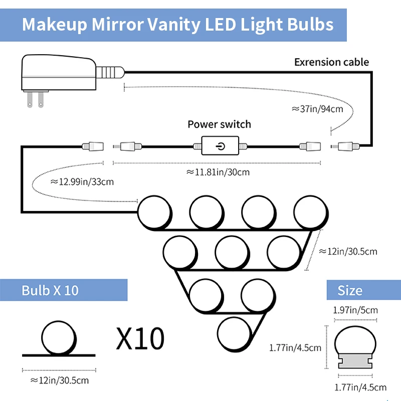 DC12V Голливуд Стиль макияж зеркало светодиодный свет Bulb16W US EU адаптер для розеток