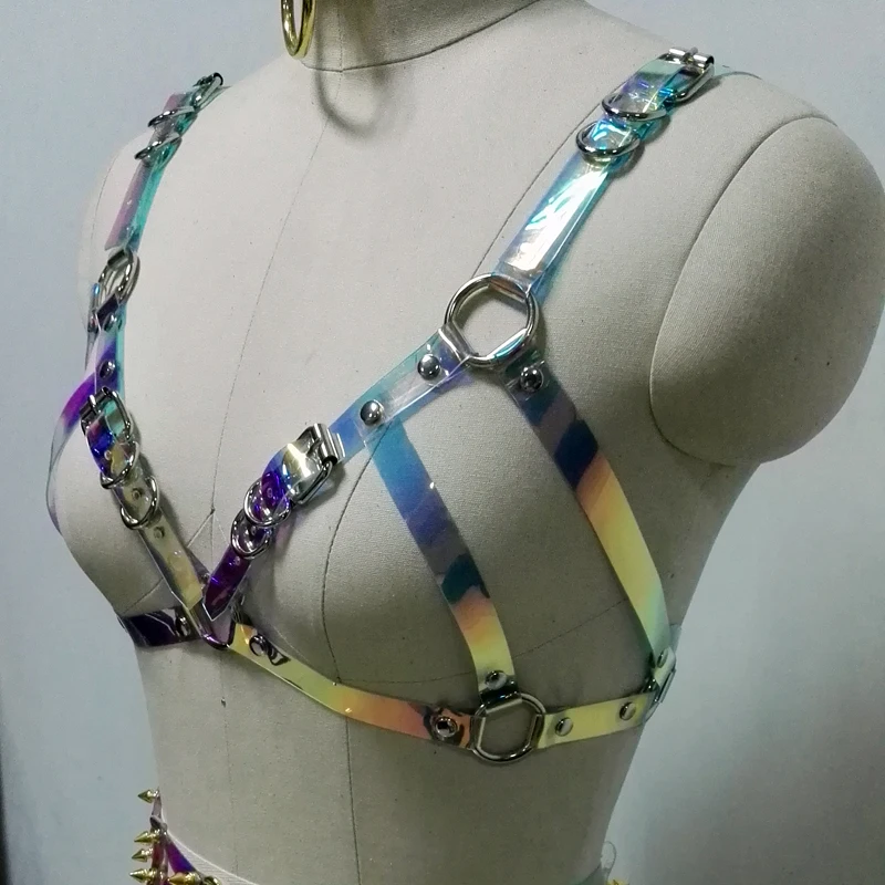 Пояс подвязка ручной работы из ПВХ с 4 лямками в готическом стиле|harness belt|choker braspike