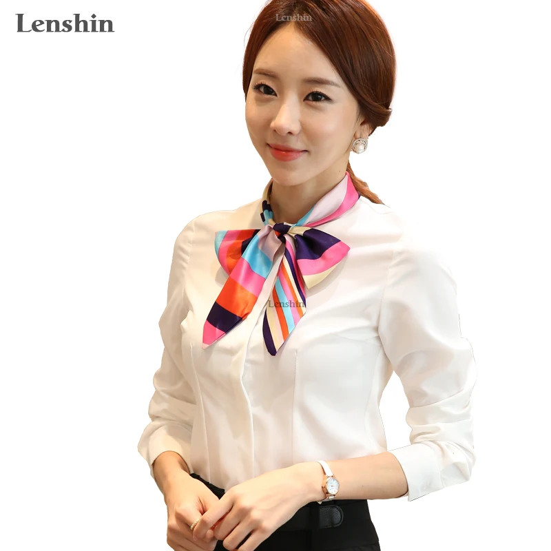 Рубашки Lenshin с бантом Новая модная женская блузка галстуком деловые элегантные
