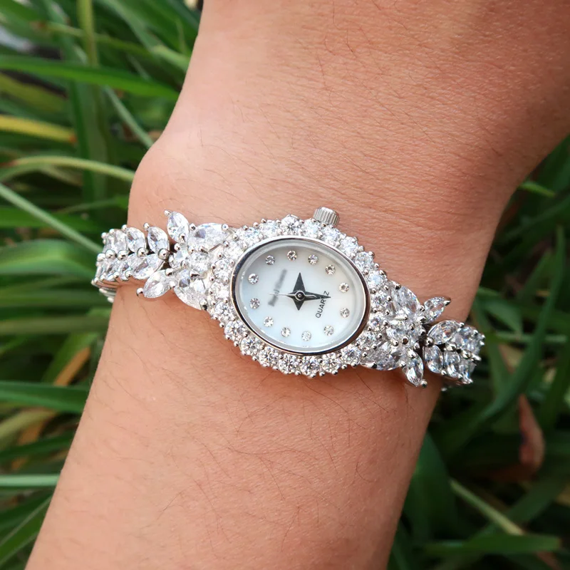 Jankelly Qualtiy AAA циркониевые элементы листья австрийский кристалл браслет часы для