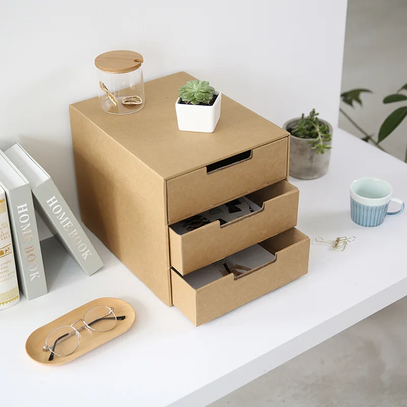 A4 3 Слои Крафт DIY Бумага ящик стола-Стиль для хранения настольная файл Бизнес