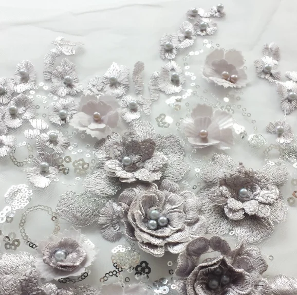 1 шт. белая Тяжелая искусственная 3d Цветочная 3D Кружевная аппликация с Стразы