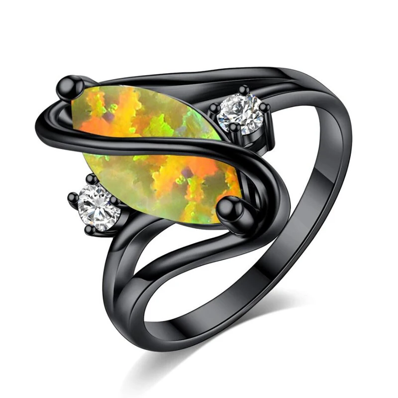 KOFSAC Fashion Shiny Black Gold Rings Unisex Jewelry Different Occasion Charm Opal Horse Eye Ring Female Engagement Accessories | Украшения