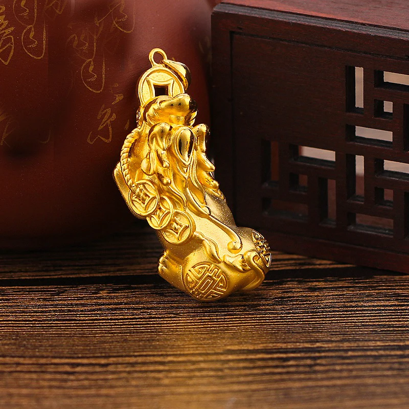 Новинка подвеска из желтого золота 24 карата 999 пробы с монеткой драконом сыном