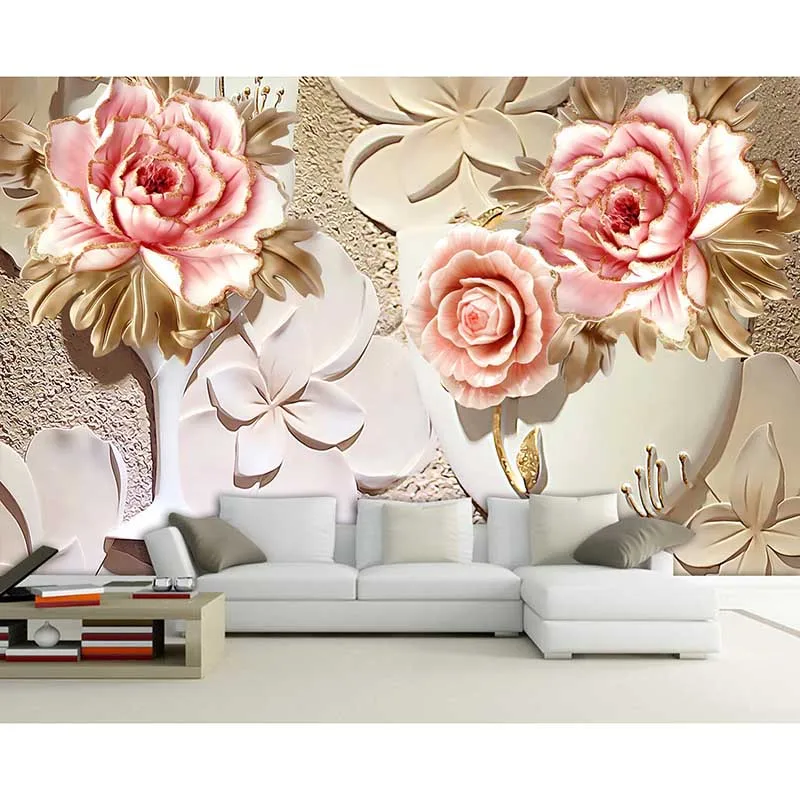 Оптовая продажа HD 3D Розовые розы обои на заказ нетканые для стен фото домашний
