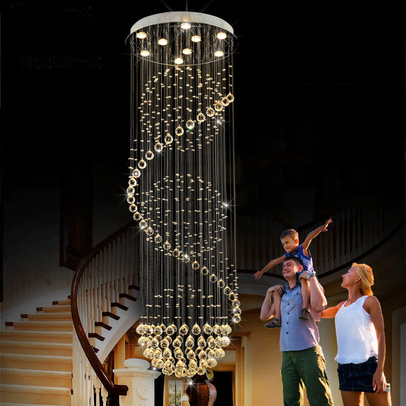 Online Modern Büyük LED Spiral Kapalı Otel K9 Kristal Avizeler Işıkları Fikstür Merdiven Merdiven Avizeler Lambalar Aydınlatma