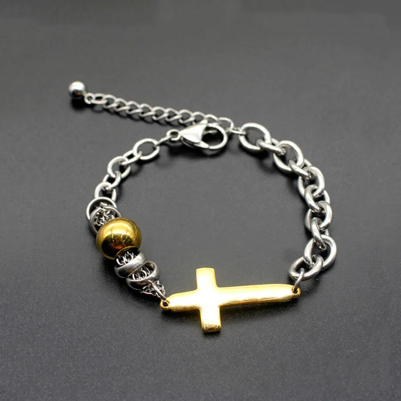 

18-23cm Stainless Steel Male woman Bracelet Chain Bracelets Bangles Punk Rock Style gold Cross Bracelet Christian Men Jewelry