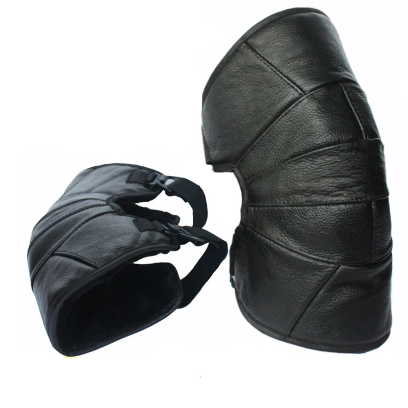 Мотоциклетные утолщенные кожаные наколенники зимние теплые ветрозащитные для