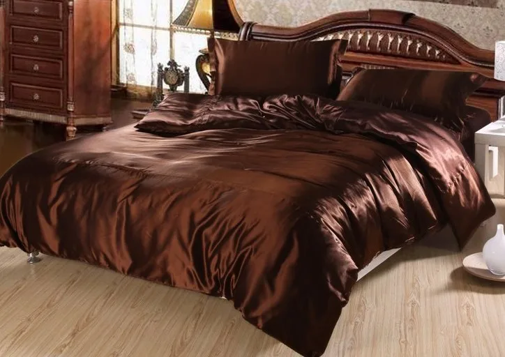 brown quilt cover Шелковый атлас Набор пододеяльников для пуховых одеял одеяло Чехлы для мангала покрывало Доона Постельные принадлежности CAL super king size Queen полный двойной twin один покрывало настроить - Цвет: brown quilt cover