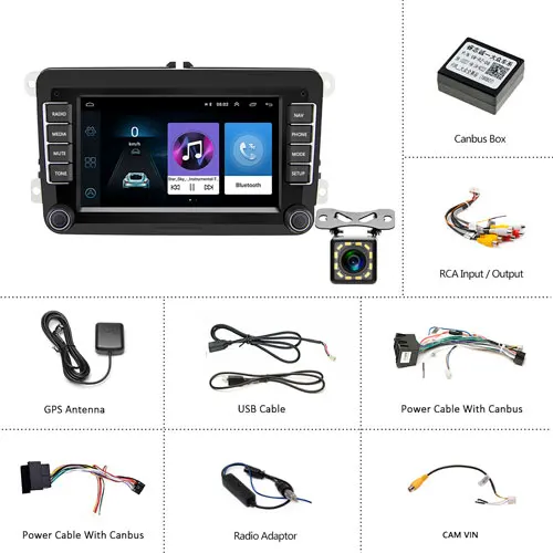 With12 LED Camera Podofo 2 din gps Android 8,1 автомобильный Радио мультимедийный плеер для VW/Volkswagen/Golf/Polo/Tiguan/Passat/b7/b6/SEAT/leon/Skoda/Octavia - Цвет: With12 LED Camera
