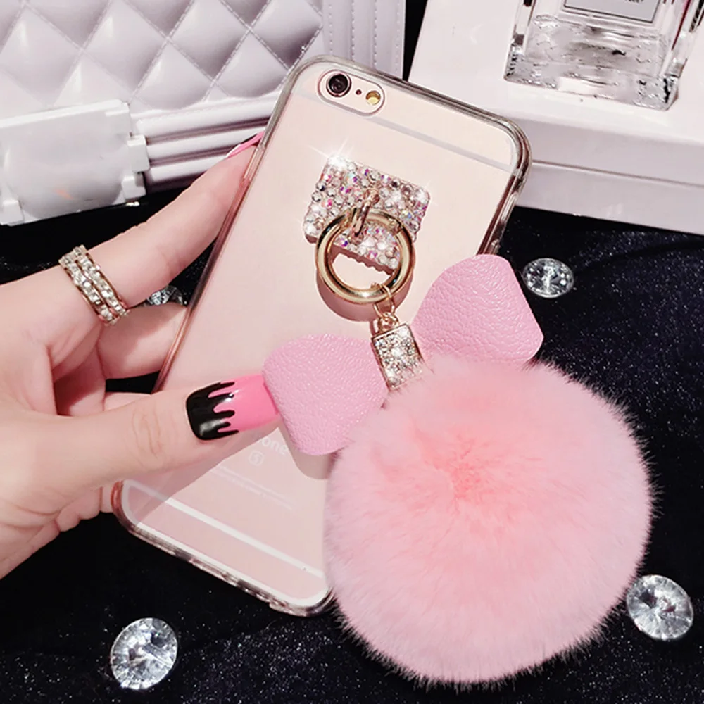 Милый 3D искусственный мех кролика Пушистый брелок Мех задняя крышка-чехол для