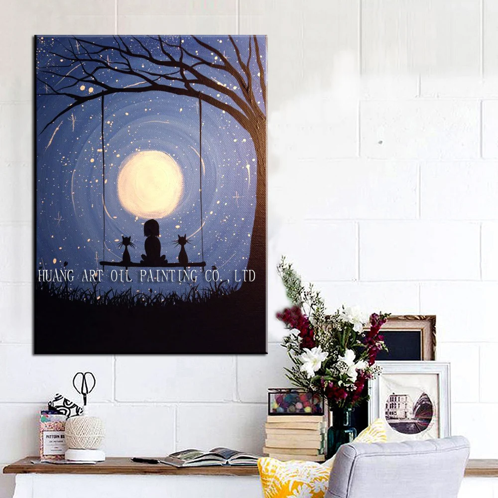Ручная работа лунный свет пейзаж картина маслом на холсте для домашнего декора