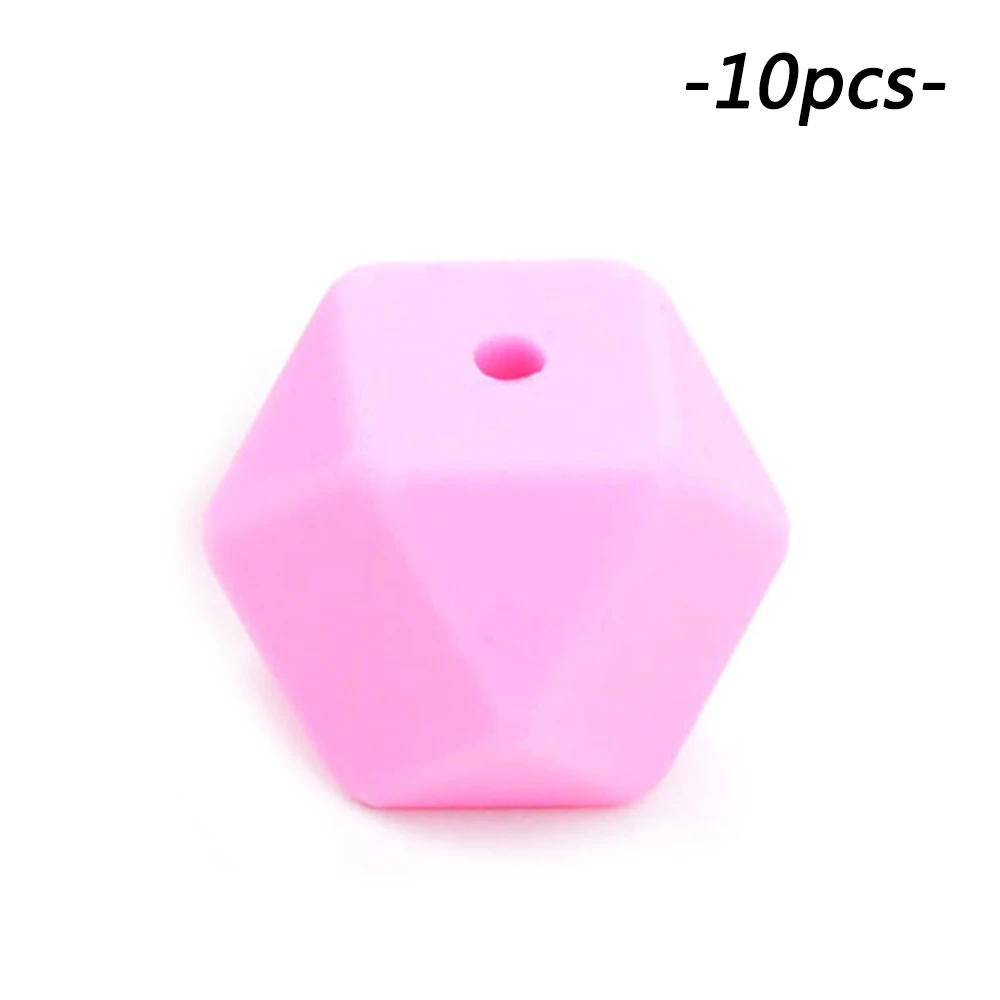 pink LOFCA 10 шт. мини шестигранные силиконовые бусины 14 мм Прорезыватель для зубов Детские Прорезыватели Детские Силиконовые игрушки для изготовления ожерелья без бисфенола - Цвет: pink