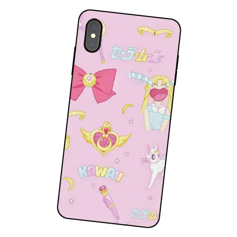 P191 Sailor Moon Lovely Black Silicone Case Cover For Apple iPhone 11 Pro XR XS Max X 8 7 6 6S Plus 5 5S SE |