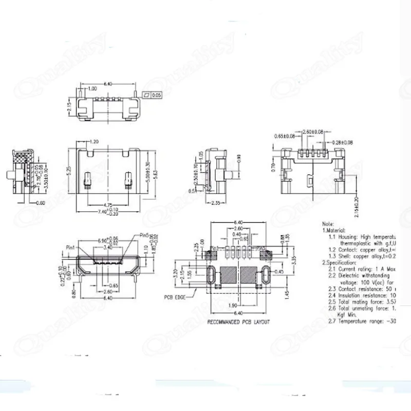 MICRO USB 5 Pin 2 Leg Plate Inserted Female Socket No Edge Flat For Andriod Phone Plug | Обустройство дома