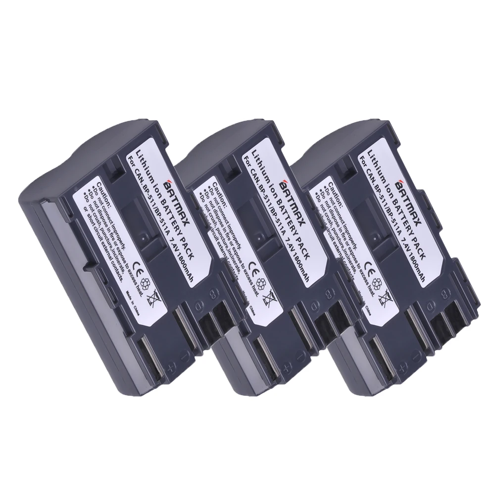 3 шт. 1800 мА/ч, BP-511 BP511 BP 511 BP-511A Батарея для Canon G6 G5 G3 G2 G1 EOS 300D 50D 40D 30D 20D 5D MV300i цифровой Камера