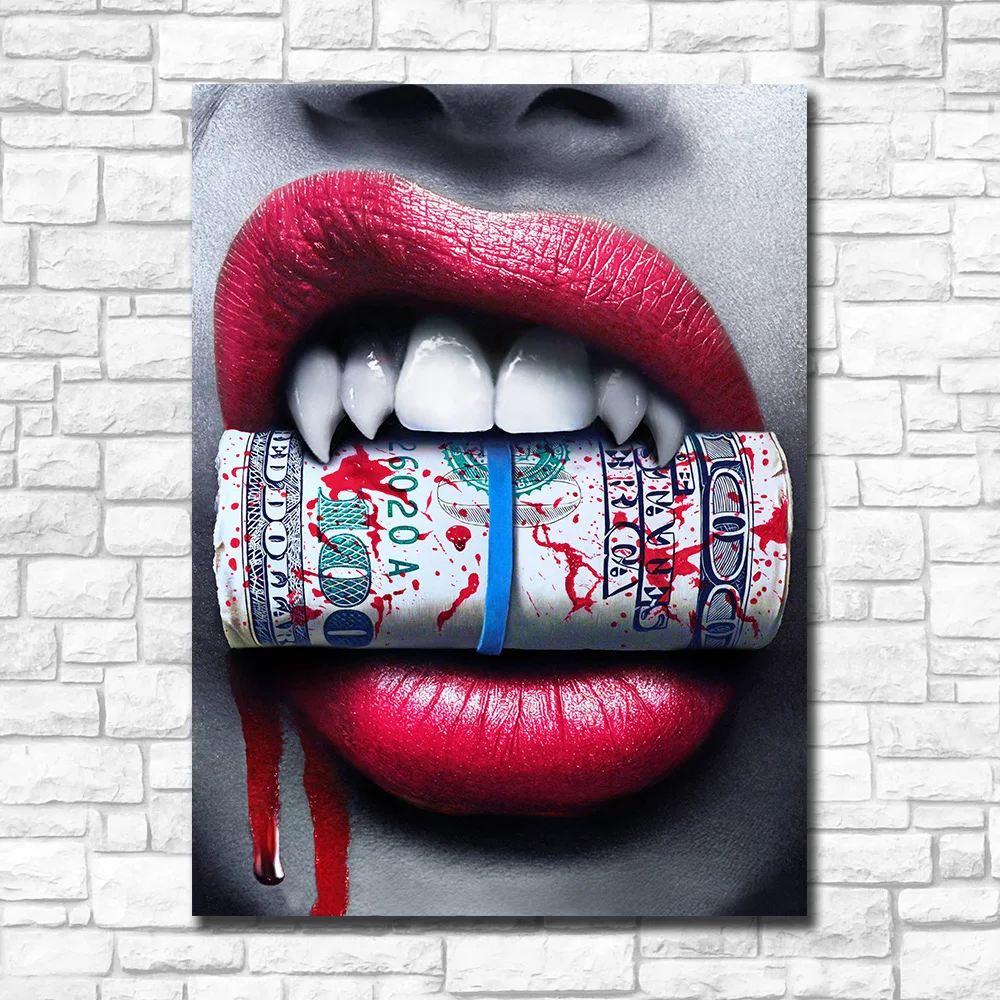 

Wall Art Modular Canvas Painting 1 Pieces Women Blood Money HD Print Abstract Posters Pictures Cuadros Decoration Room Unframed