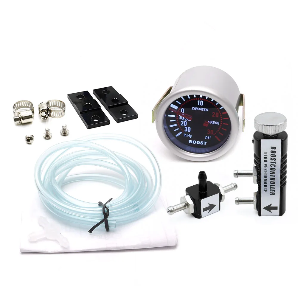 With black Control CNSPEED " 52 мм Автомобильный Дымок Лен турбо Boost Gauge PSI/in. Hg с автоматическим регулируемым контроллером Boost Kit 1-30 PSI - Цвет: With black Control
