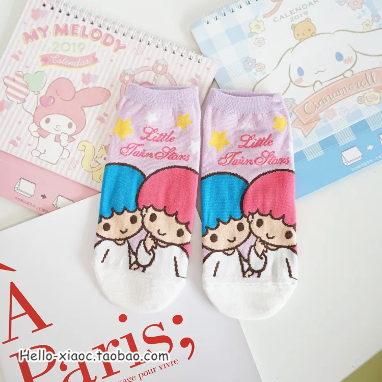 little twin stars 1 пара, хлопковые летние носки для девочек с мультяшным принтом «грустное яйцо Гудетама», «Маленькие близнецы», «Моя Мелодия», «пудинг», «Собака» - Цвет: little twin stars