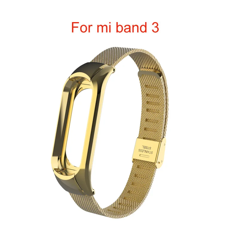 metal gold Браслет с цветочным принтом для mi band 3, кожаный металлический ремешок для Xiao mi Band 3, чехол из нержавеющей стали, браслет - Цвет: metal gold