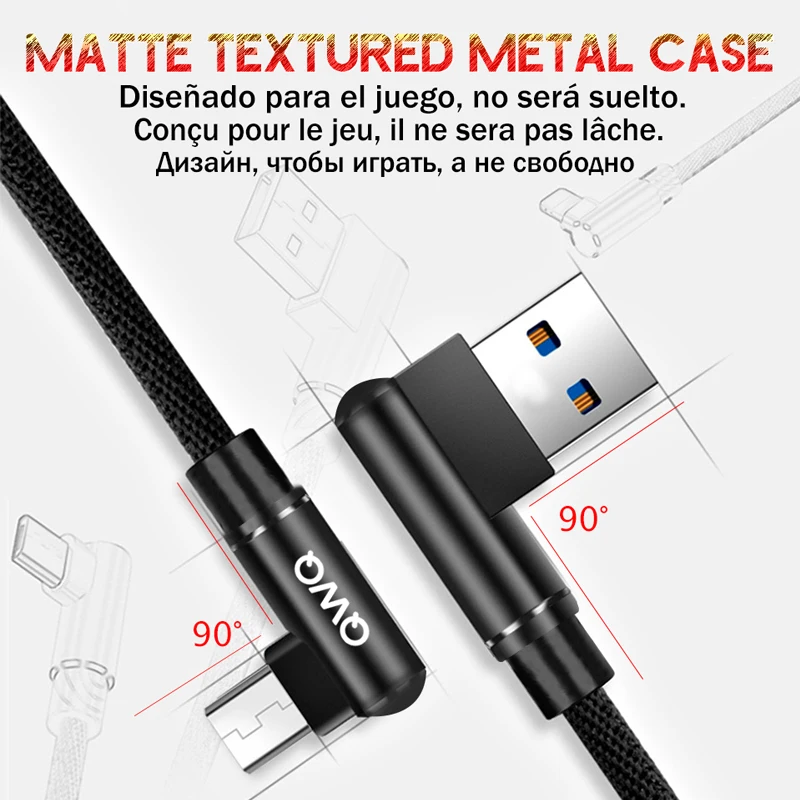 Кабель Micro USB 3A с углом 90 градусов для быстрой зарядки и передачи данных Samsung S6 S7 Edge
