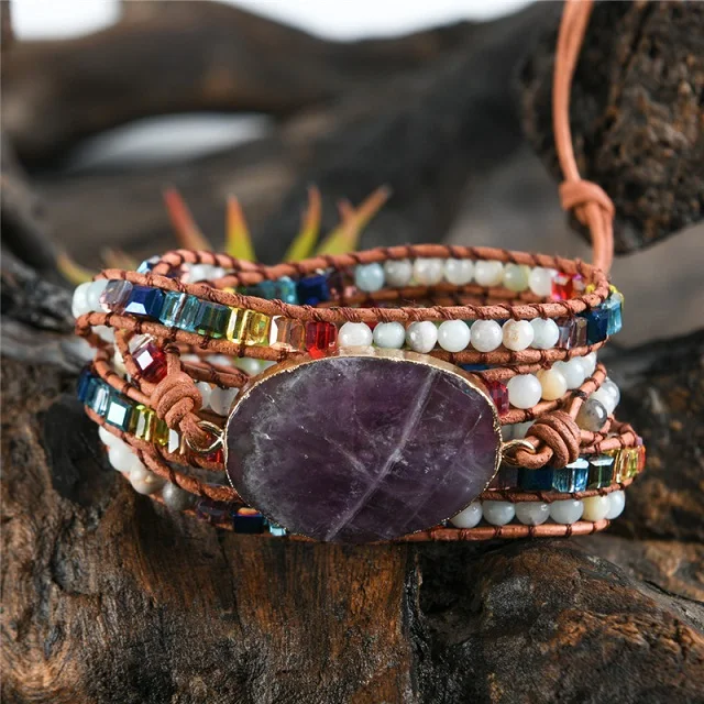 amethyst Чакра, натуральные камни, Druzy, браслет, женский, ручной работы, бохо, браслет для женщин, мужчин, кожаный браслет, Прямая поставка - Окраска металла: amethyst