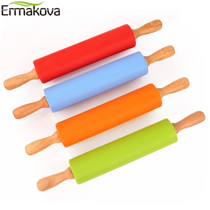 Ермакова силиконовая Скалка с деревянной ручкой тесто тестораскатка пицца