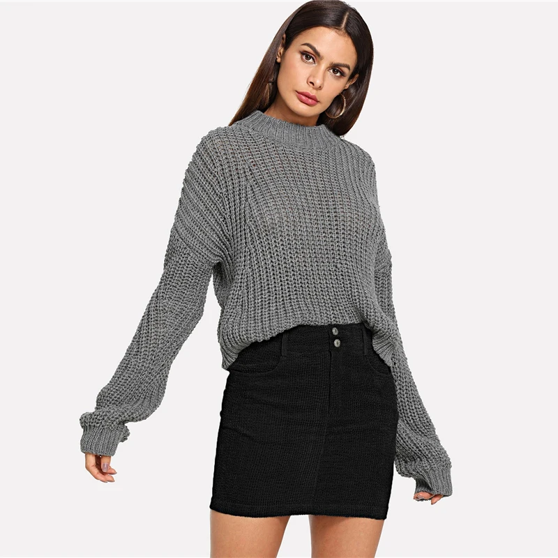 ROMWE облегающая юбка на пуговицах спереди распутная черная однотонная шикарная летняя юбка средней талии с карманом короткие юбки женские молнии сексуальная юбка